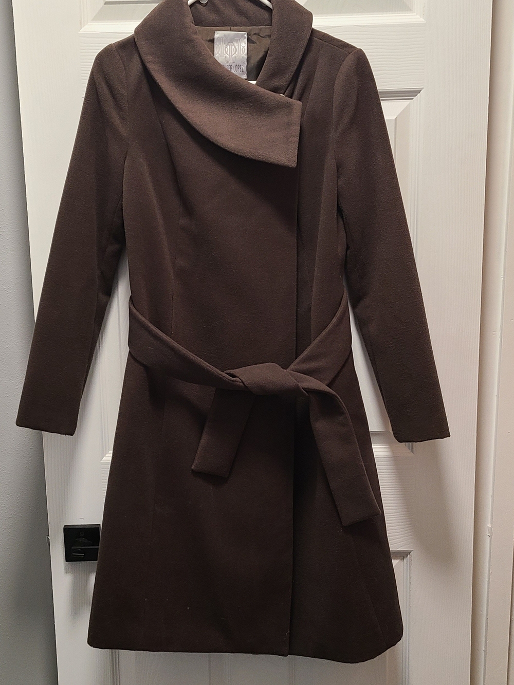 Jennifer Lopez Dark Brown Wrap Coat Dress with Belt